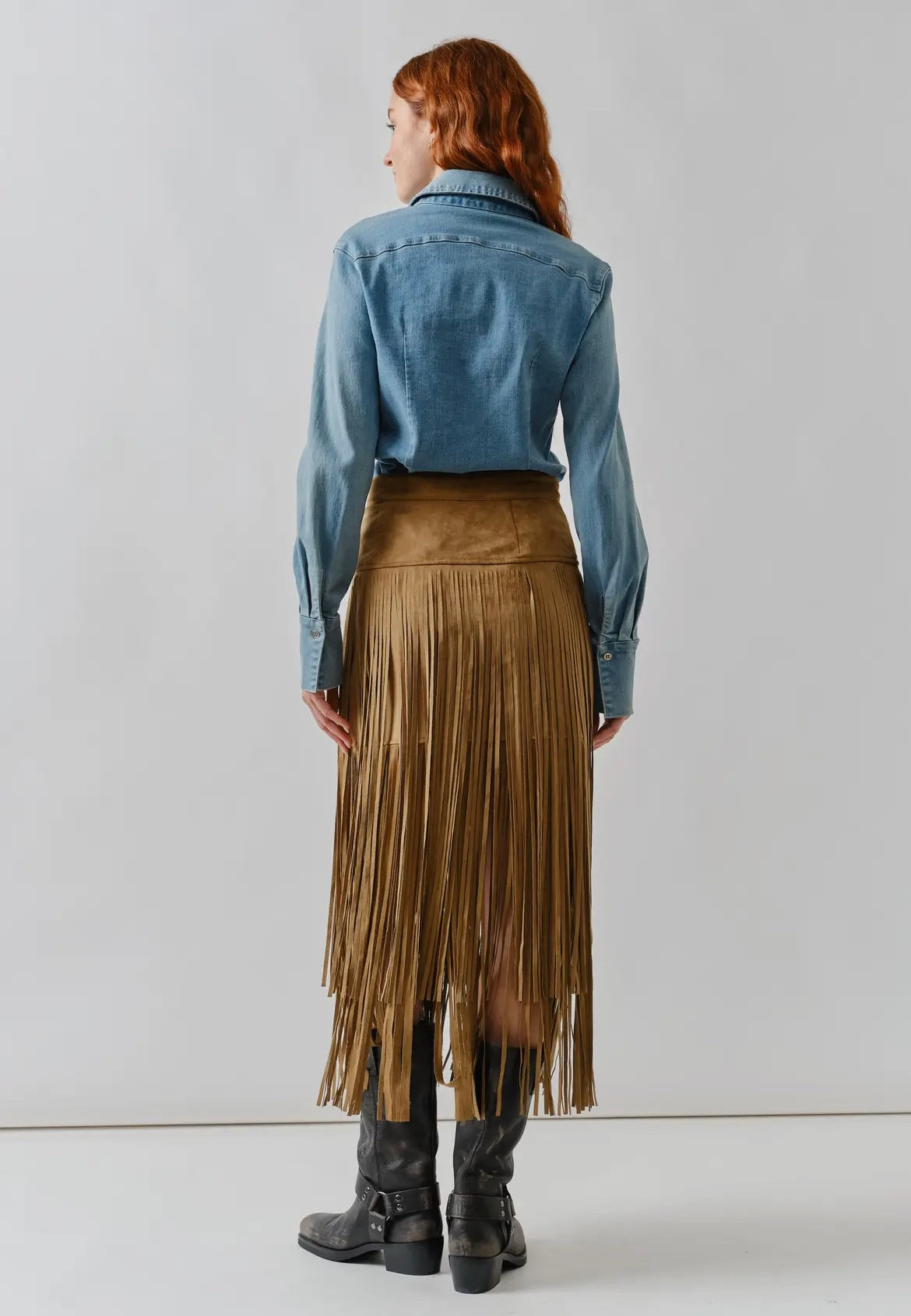 Suede Fringe Midi Skirts