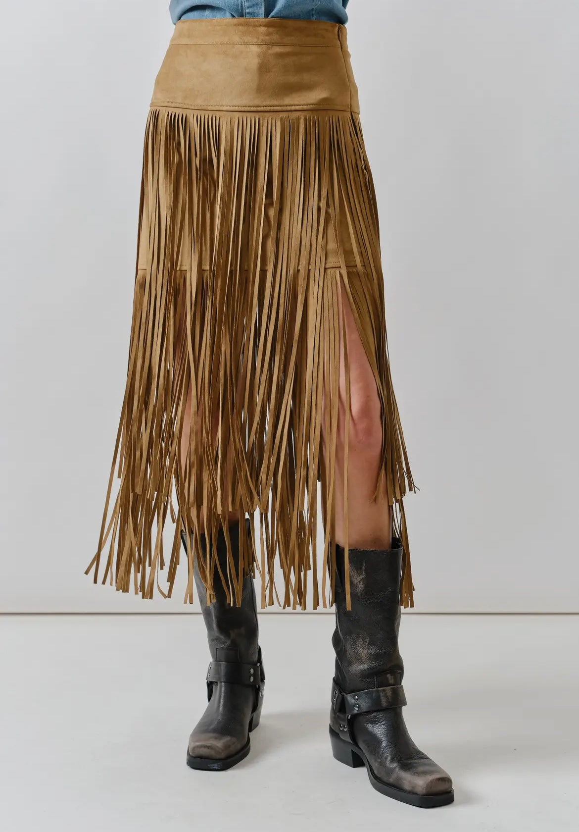 Suede Fringe Midi Skirts