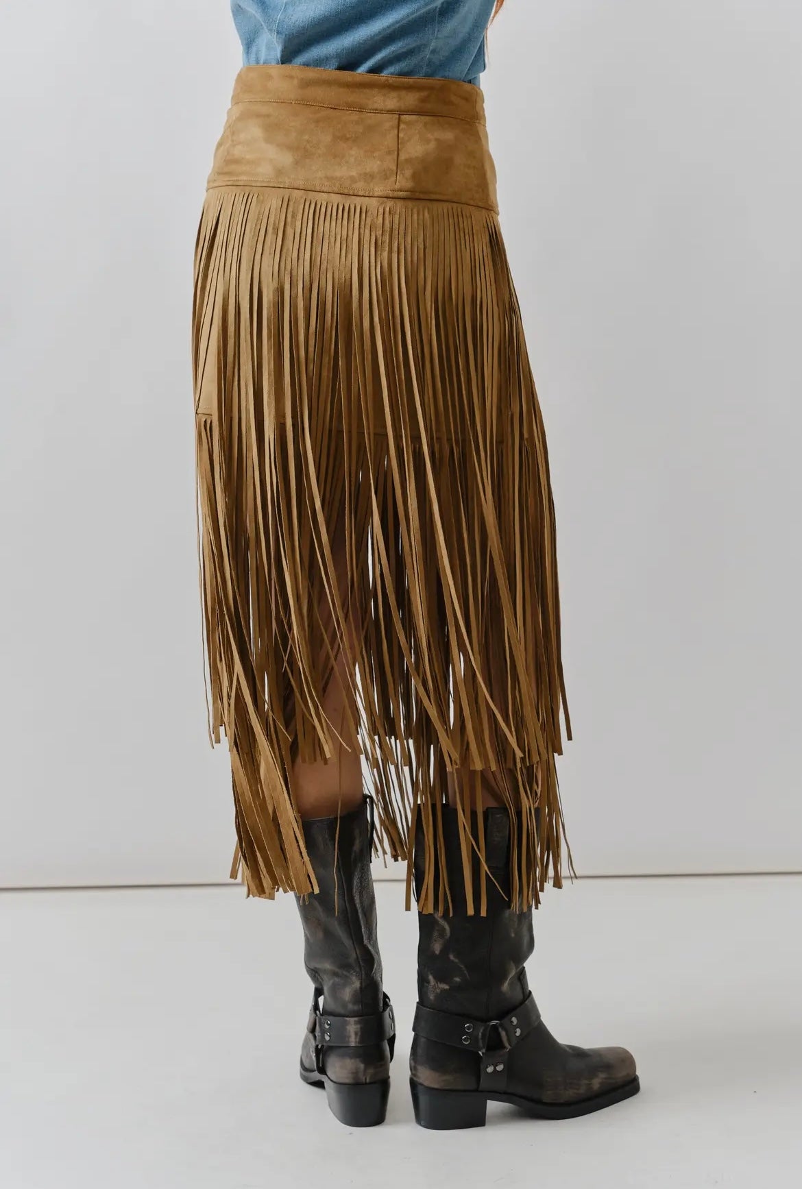 Suede Fringe Midi Skirts