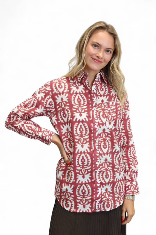 Beach Button Shirt- Terracotta Drift