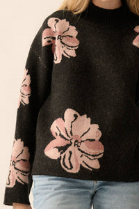 Floral-Pattern Knit Mock-Neck Sweater