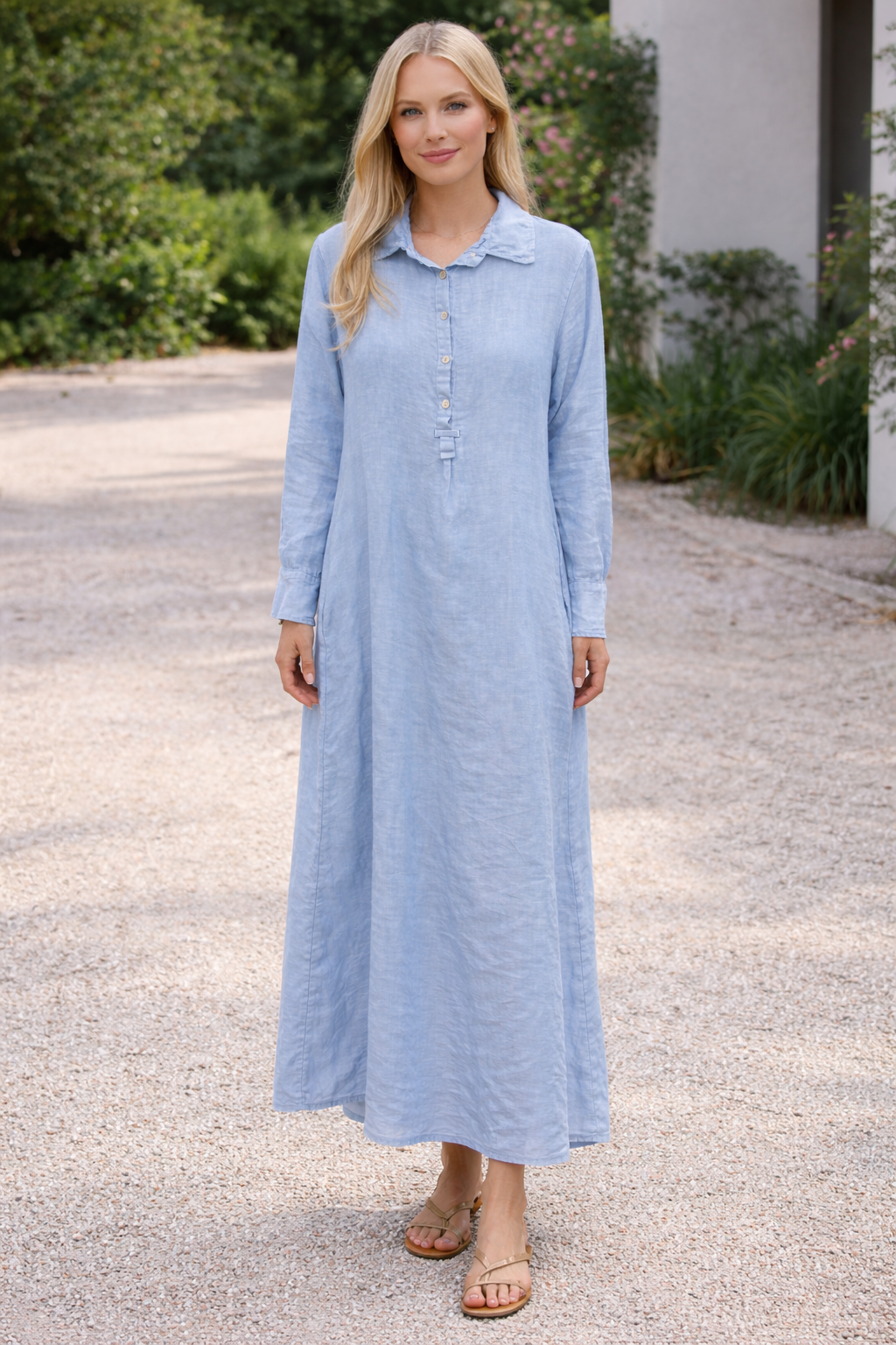 Linen Long Sleeve Maxi Dress