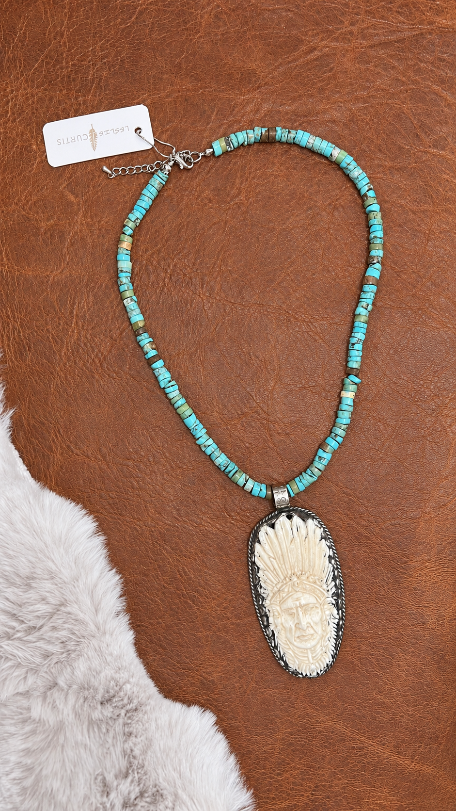 Chief Hand-Carved Pendant Turquoise Necklace