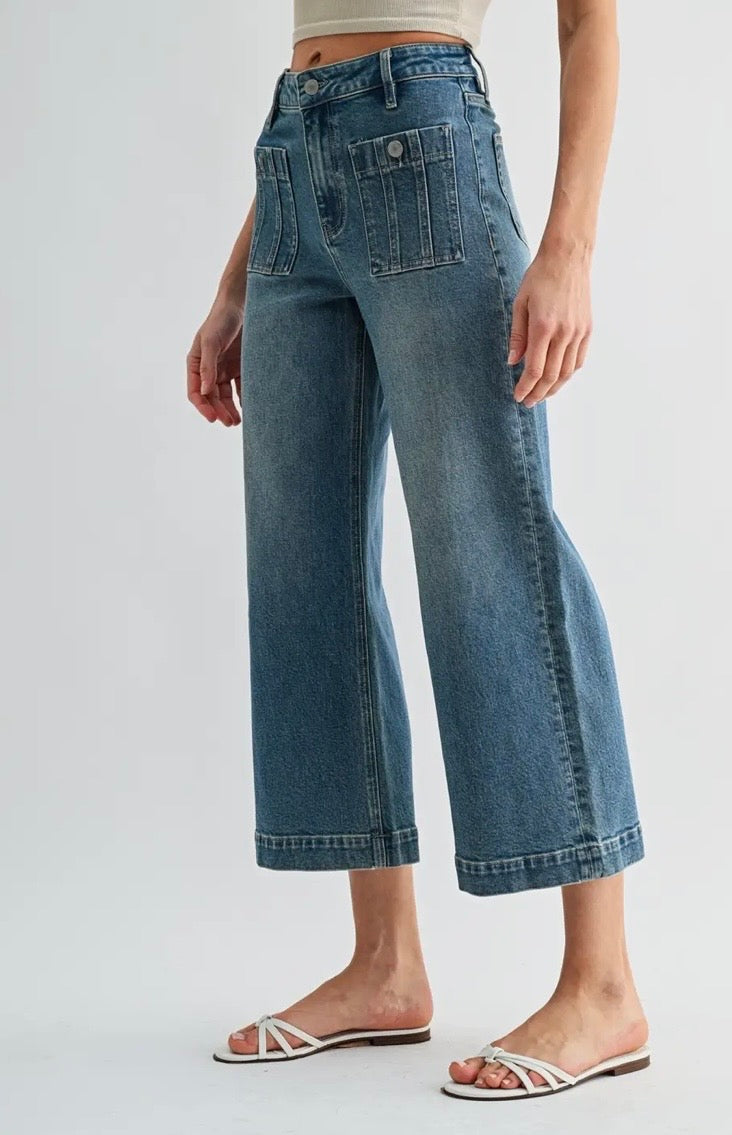 High-Rise Wide Leg Crop Trouser Hem