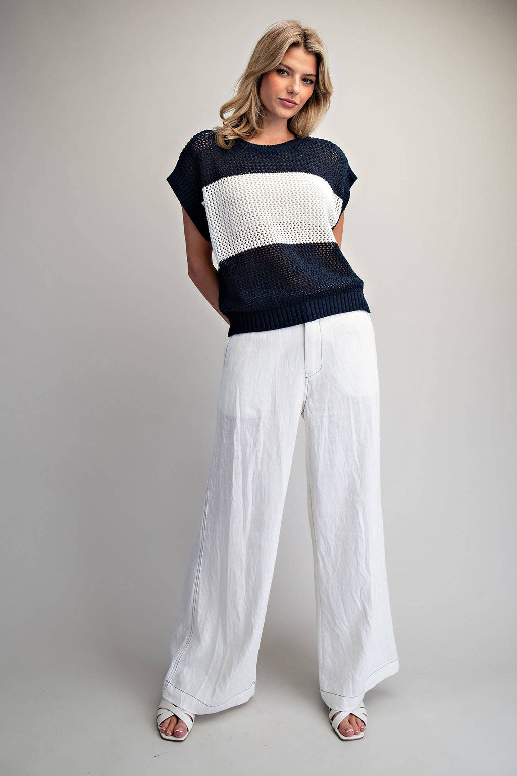 Open Knit Cap Sleeve Sweater Top