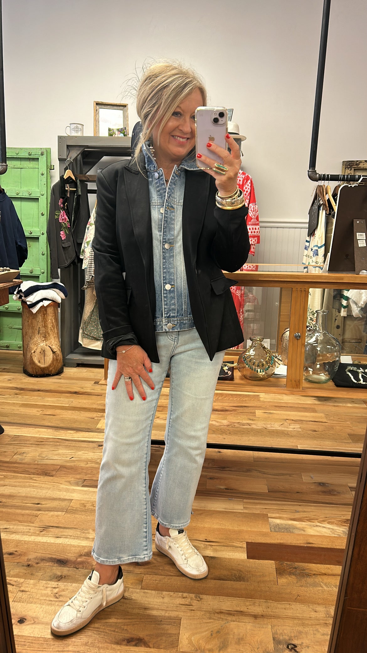 Helen Blazer With Removable Denim Insert in Black