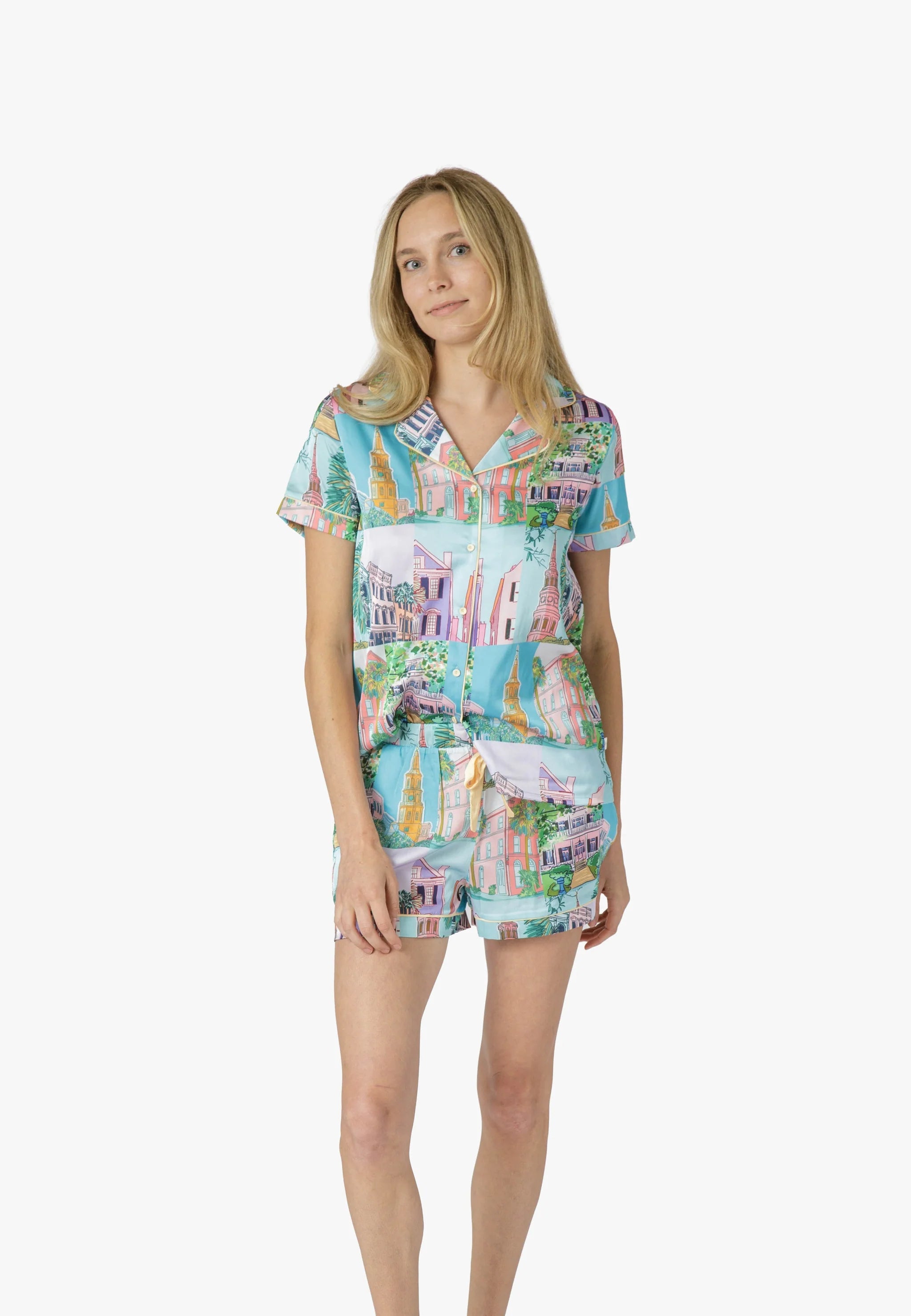 Charleston Pop Button Down Short Set - Charleston Print