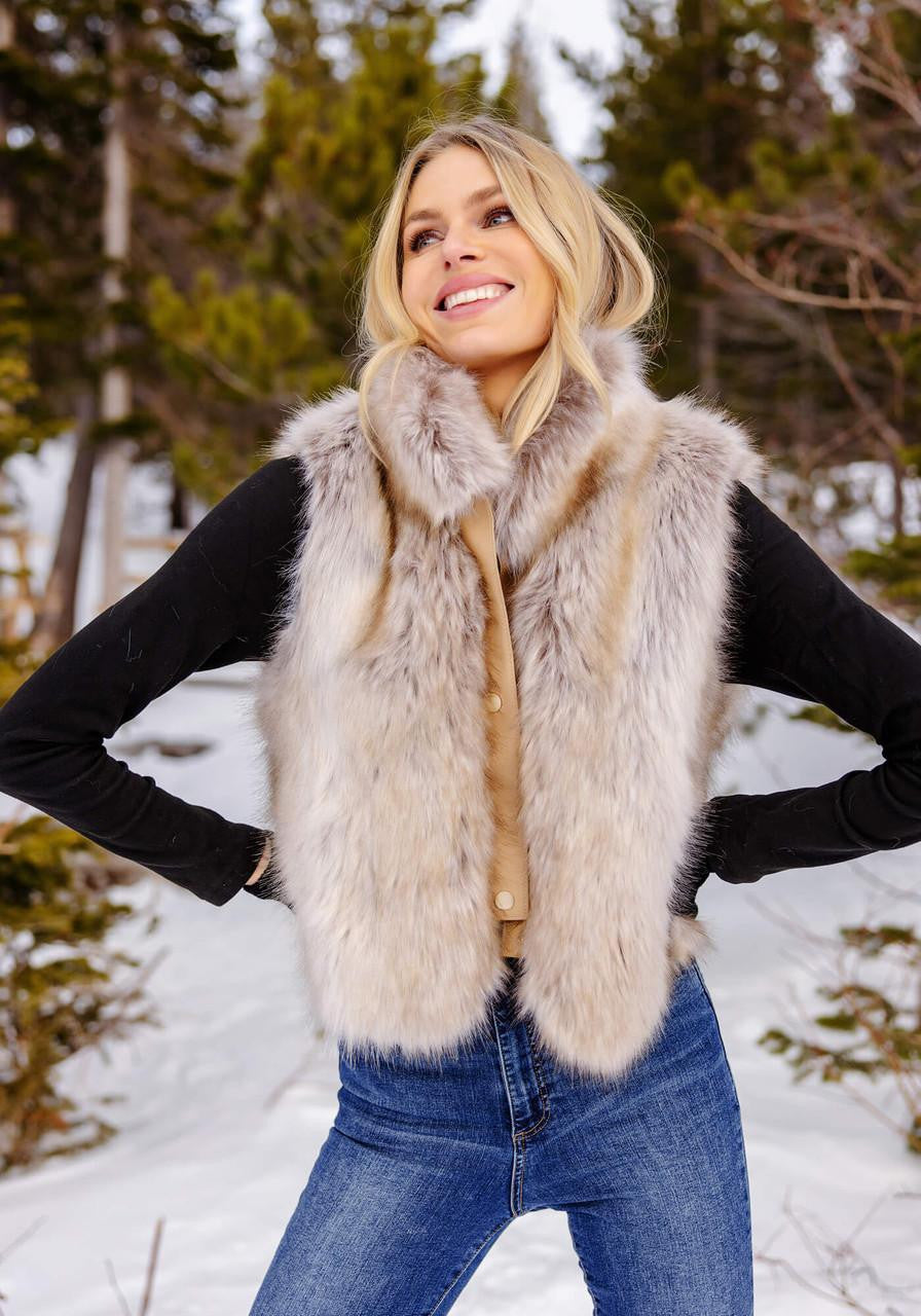 Blonde Fox Faux Fur Foxy Crop Vest