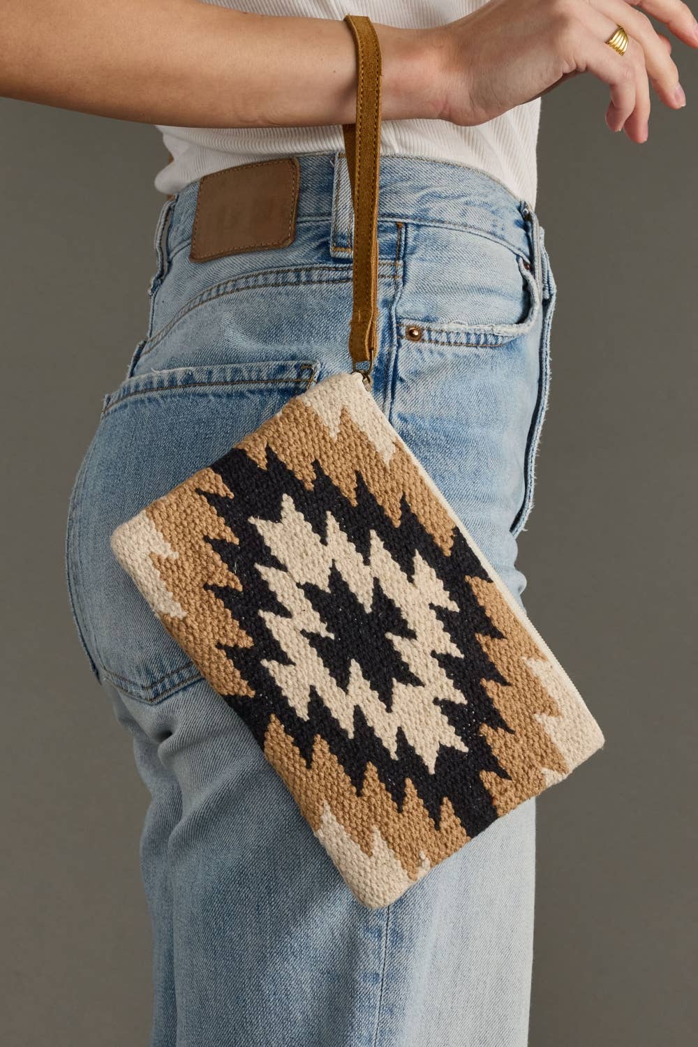 Cream, Black & Tan Western Wristlet