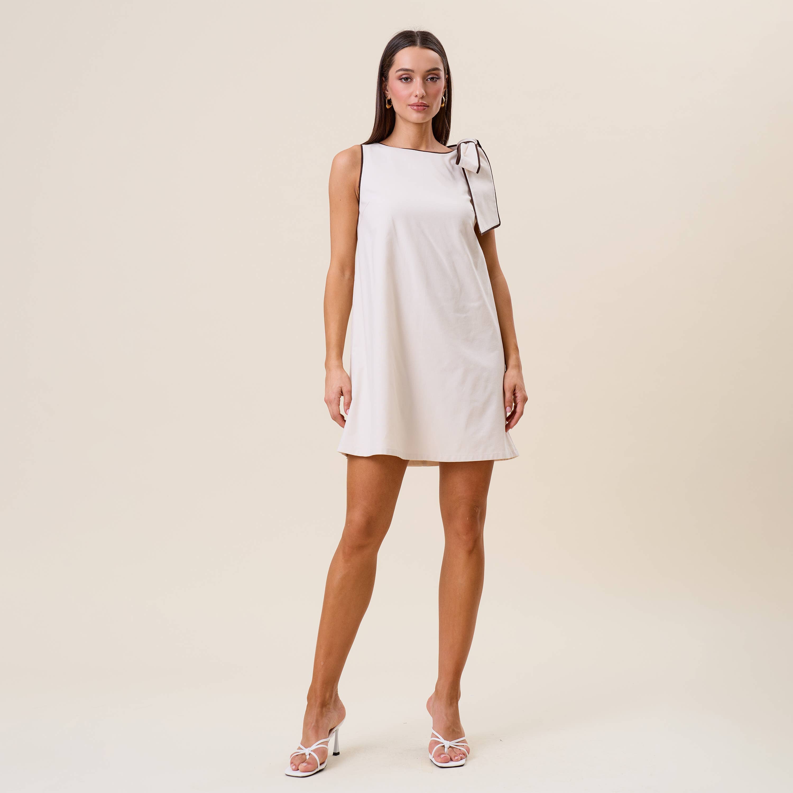 Tie Shoulder Sleeveless Mini Shift Dress