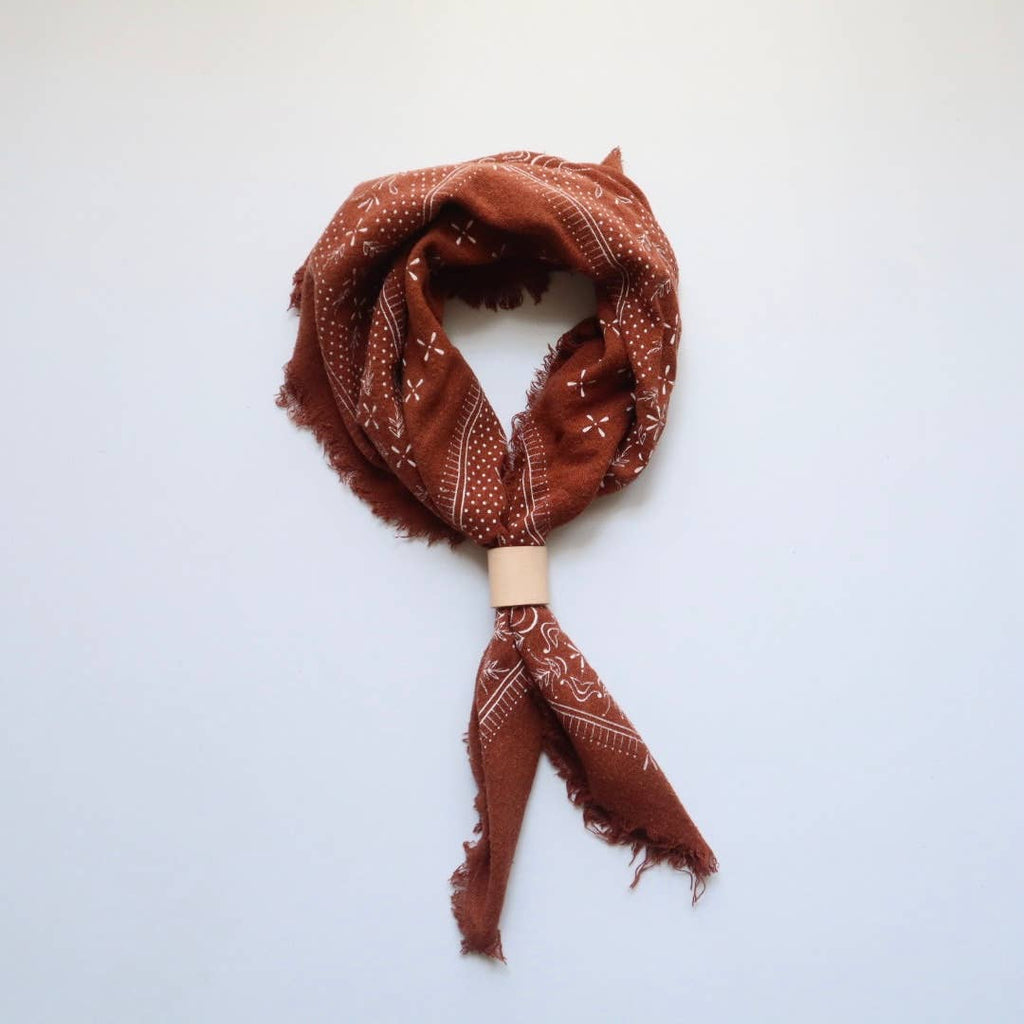 Terracotta Classic Print Naturally Dyed Bandana (white) G4
