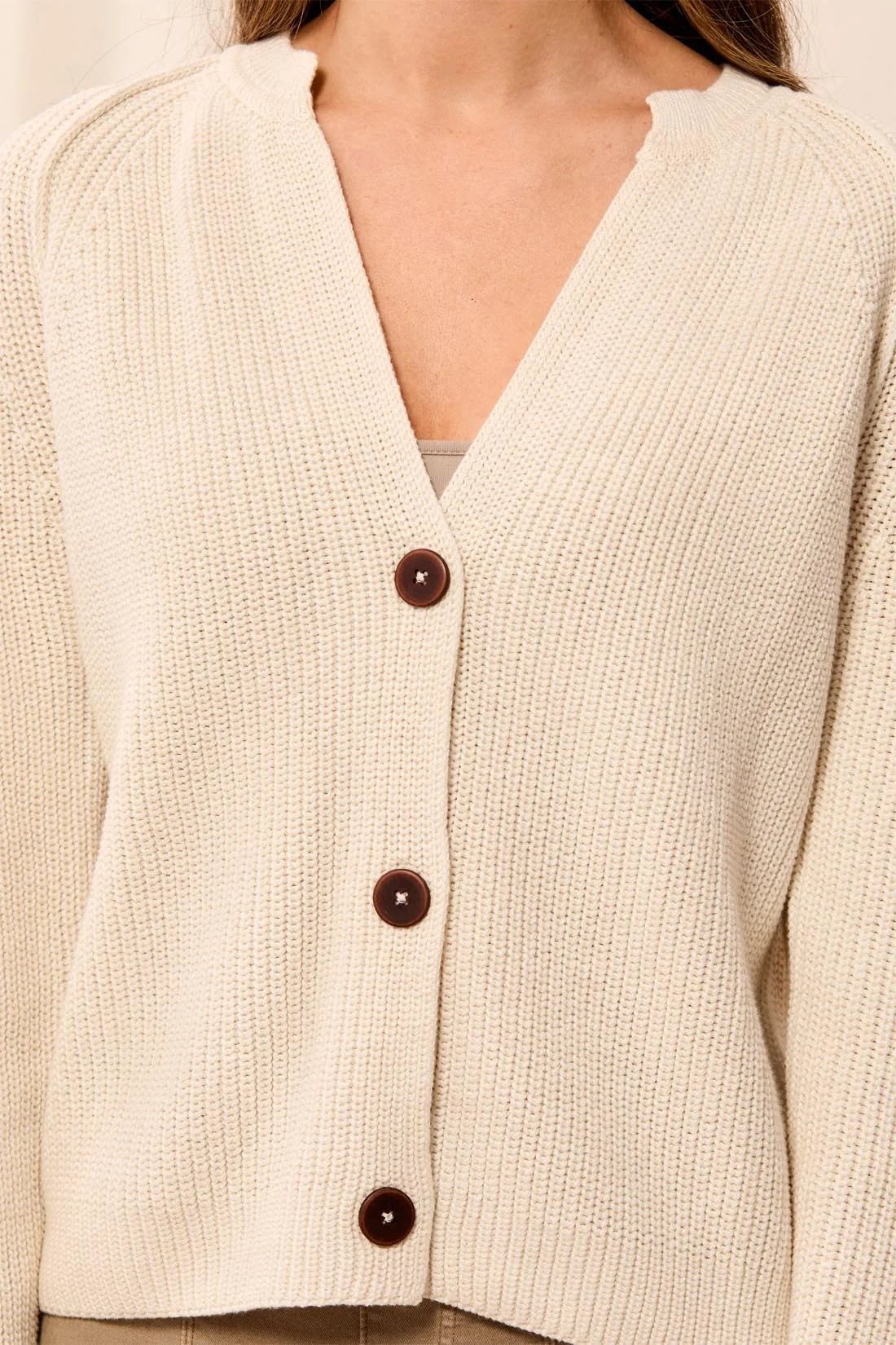 Cotton Marbles Notch Neck Button Cardigan