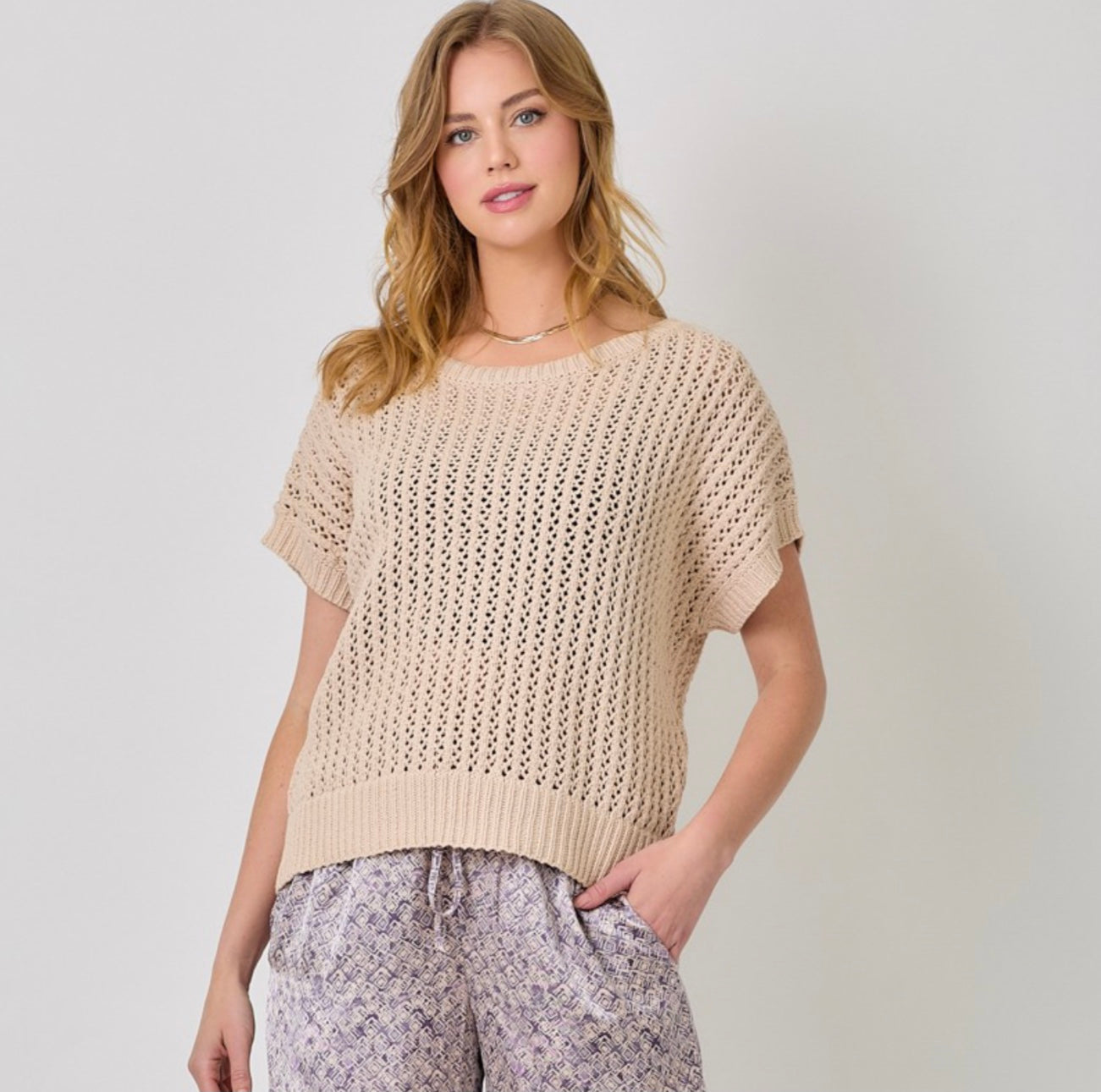 Crochet Weave Slouchy Pullover Sweater