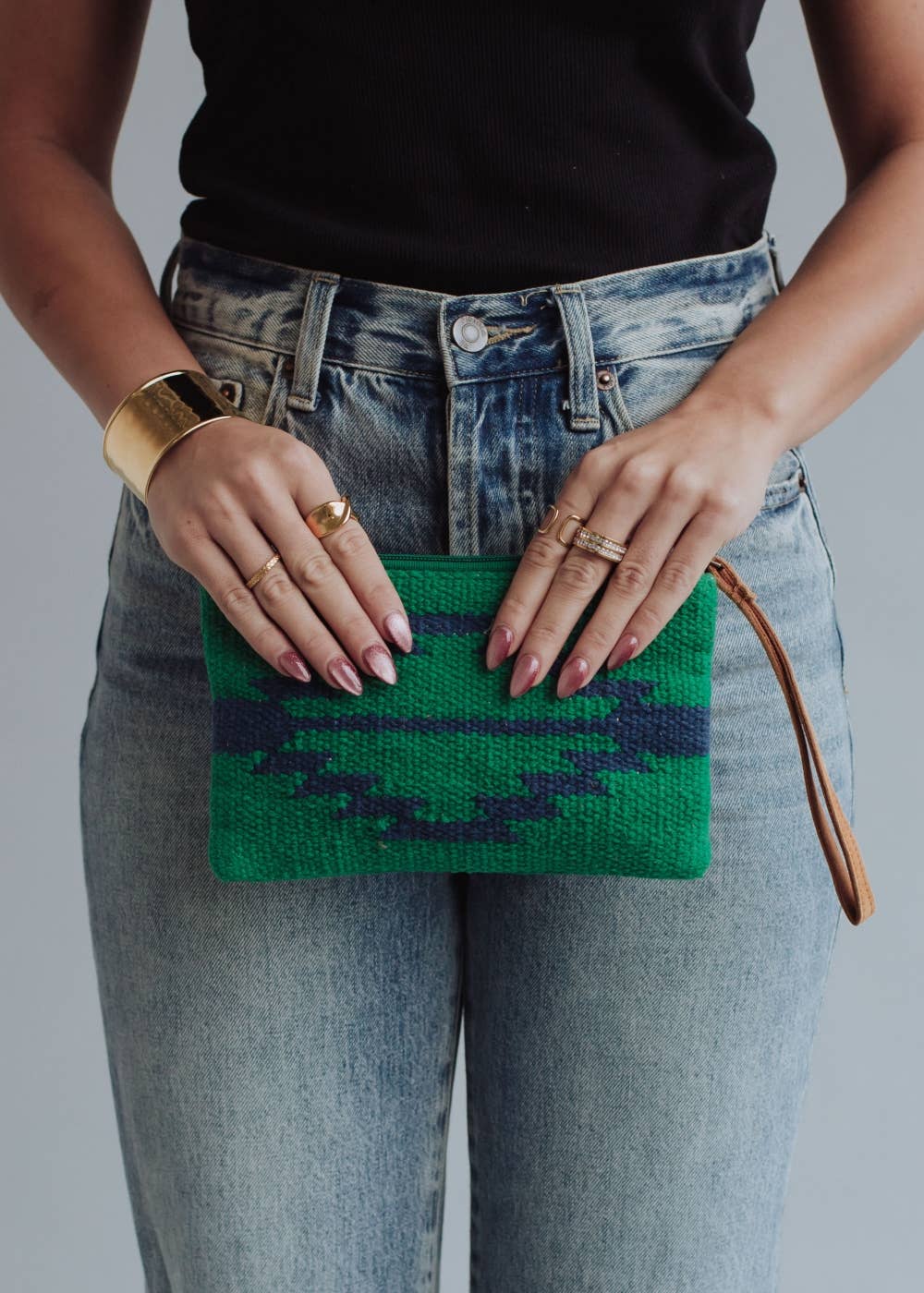 Green & Navy Aztec Wristlet