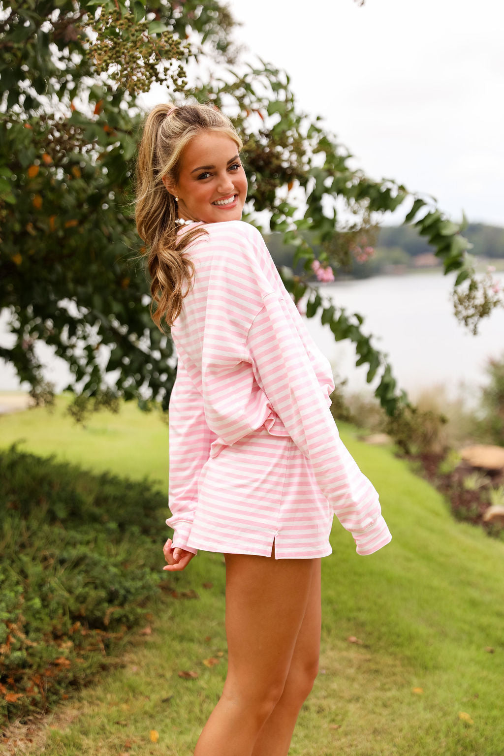 Long Sleeve Stripe Pink Tee