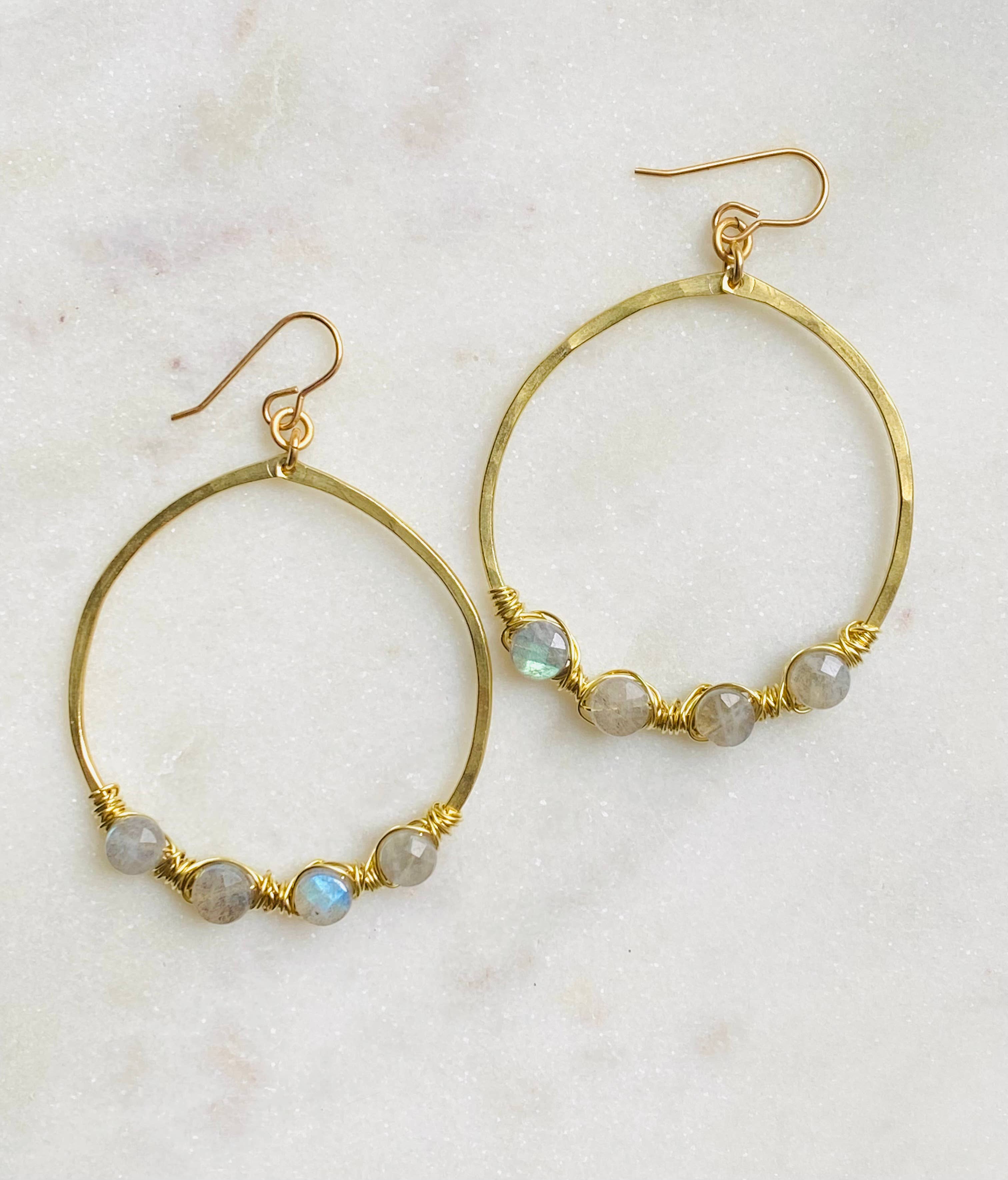 Labradorite Coin Earrings