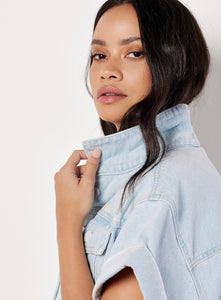 Short Sleeve Cropped Denim Jacket