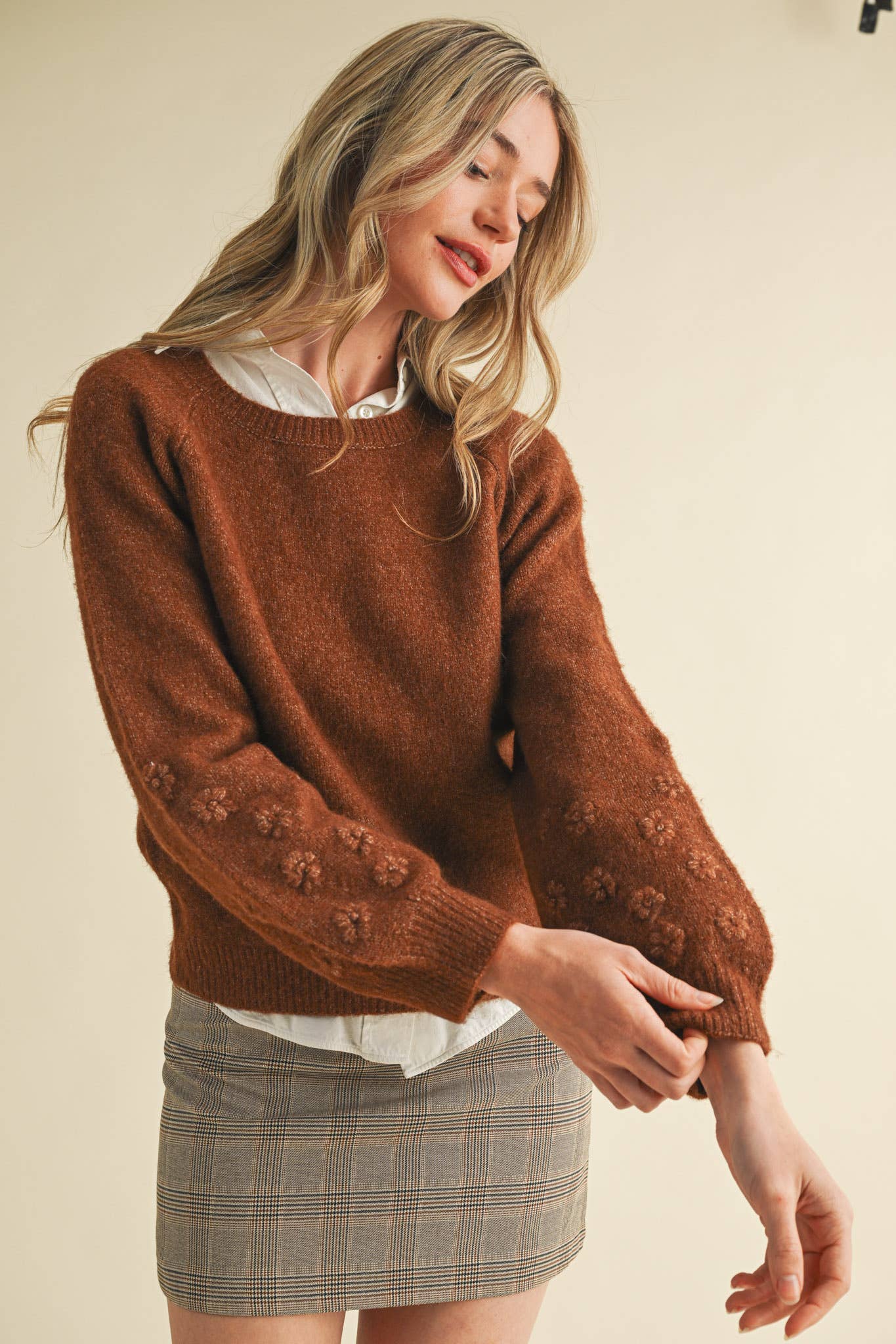 Floral Knit Puff Sleeve Sweater