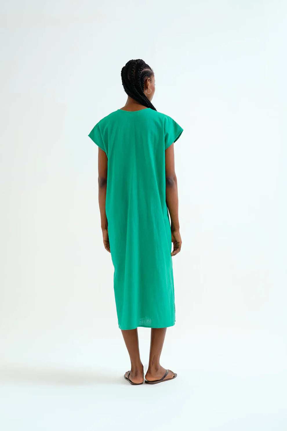 Long Green Kaftan with Blue Neckline