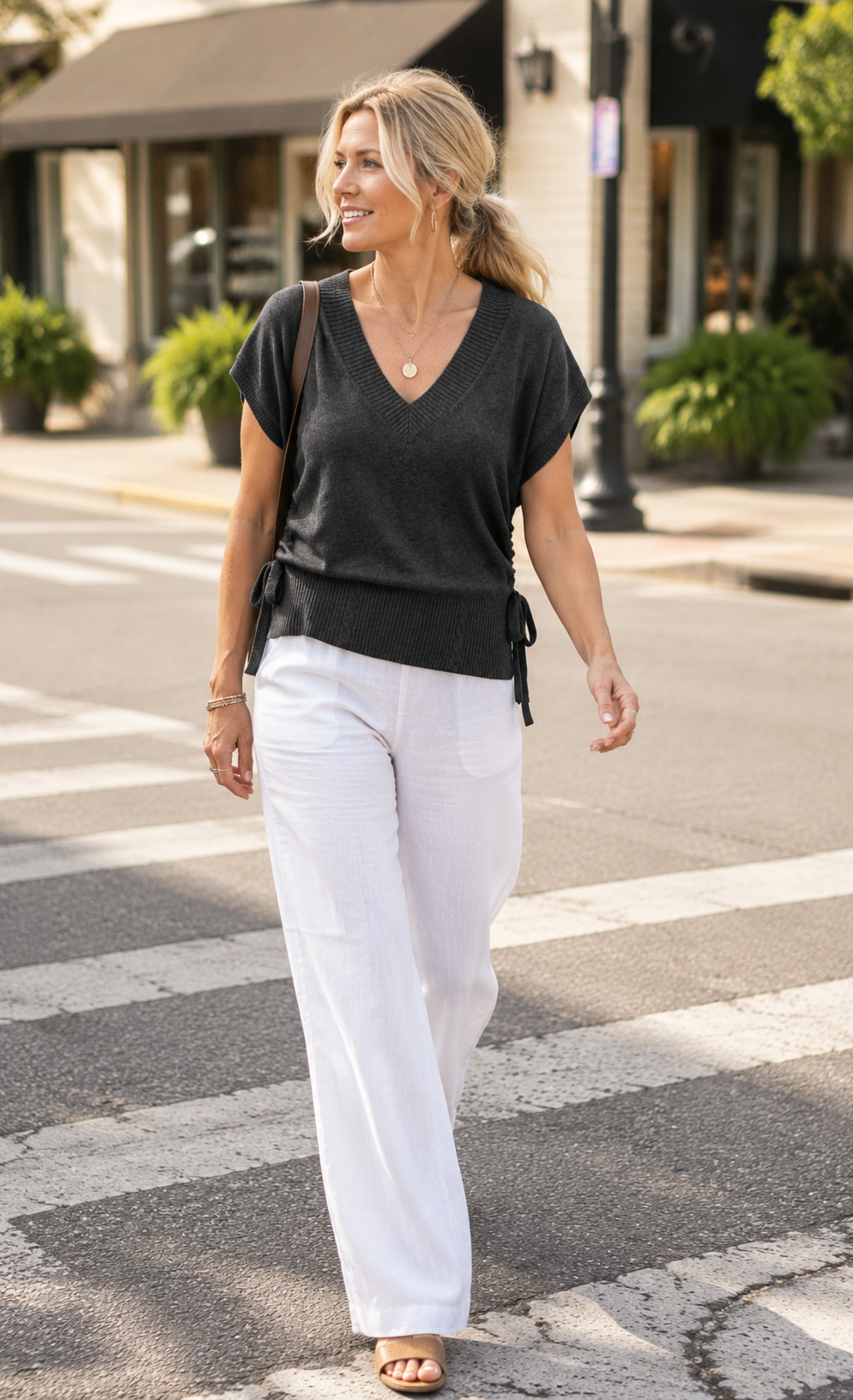 V Neck Doman Sleeveless Sweater