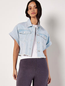 Short Sleeve Cropped Denim Jacket