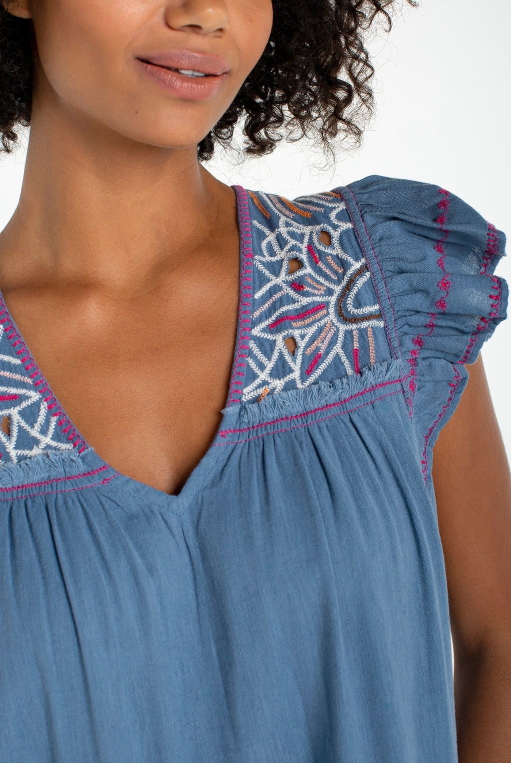 Flutter Sleeve V-neck Woven Dress