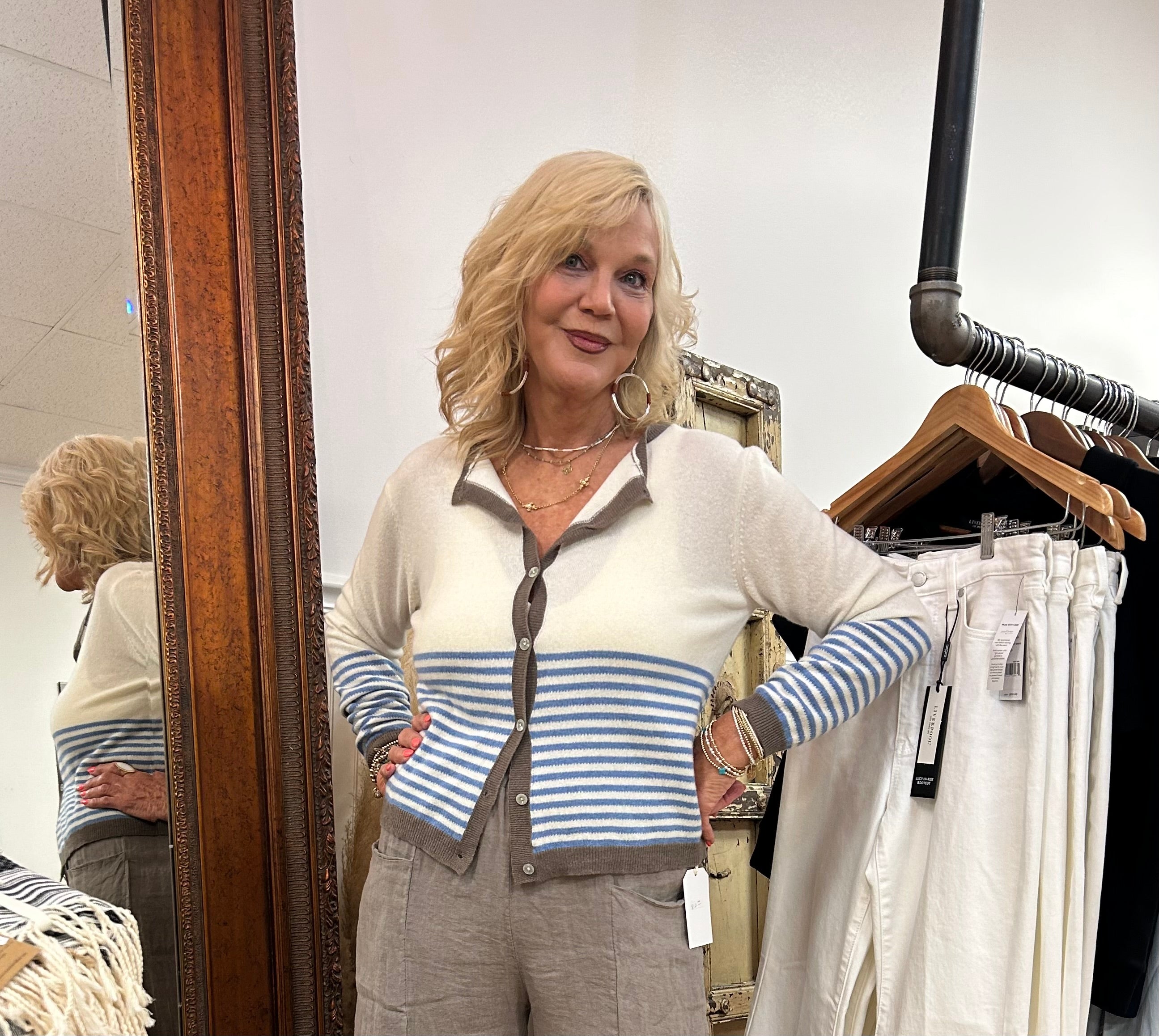 Striped Button-Front Sweater