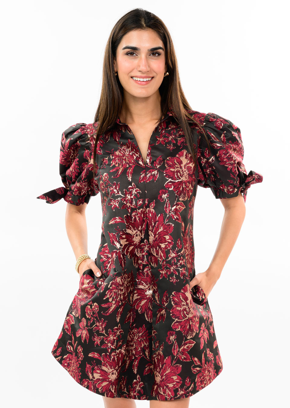 Brocade Bow Sleeve Dress