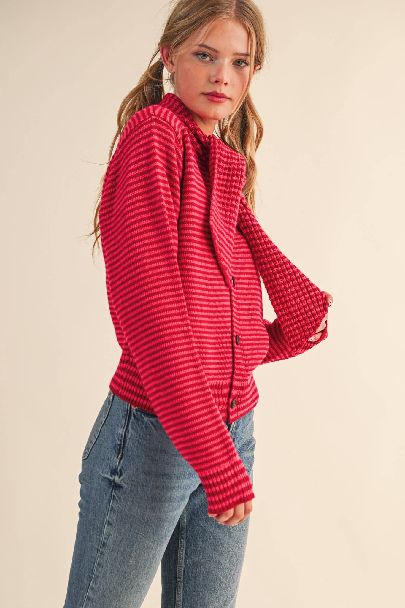 Striped Tying Neck Sweater Cardigan
