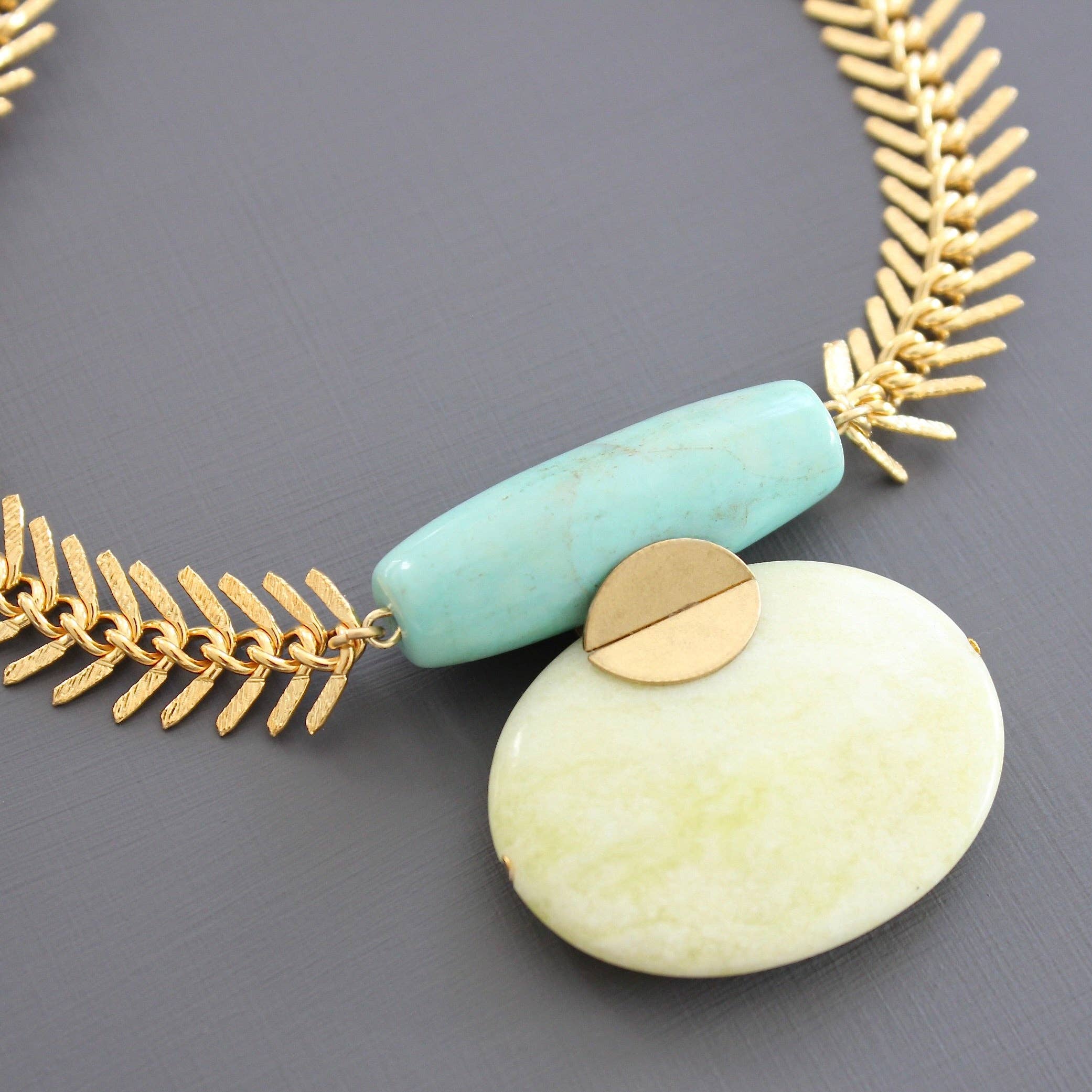 Turquoise and lemon herringbone necklace 219