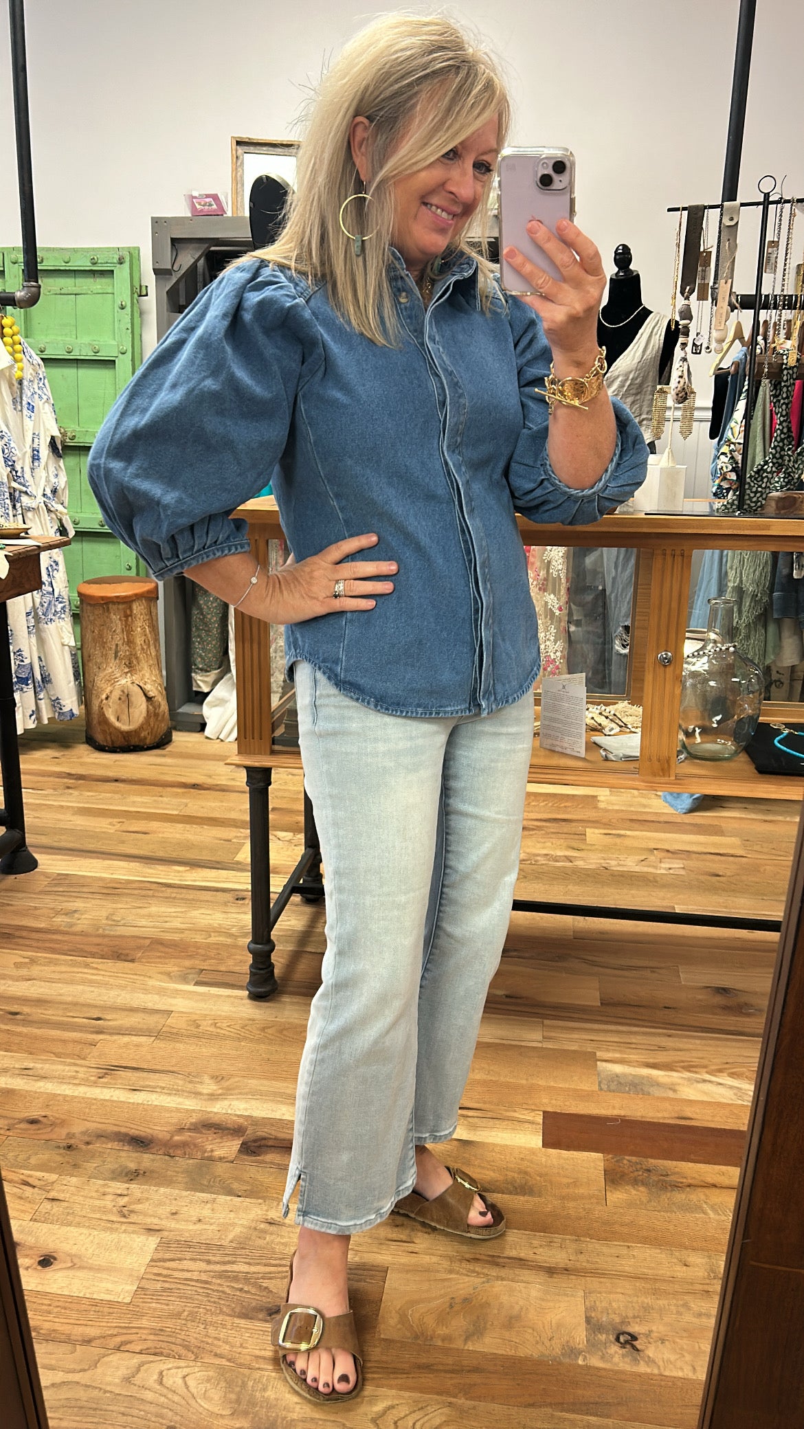 Puff Sleeve Denim Blouse