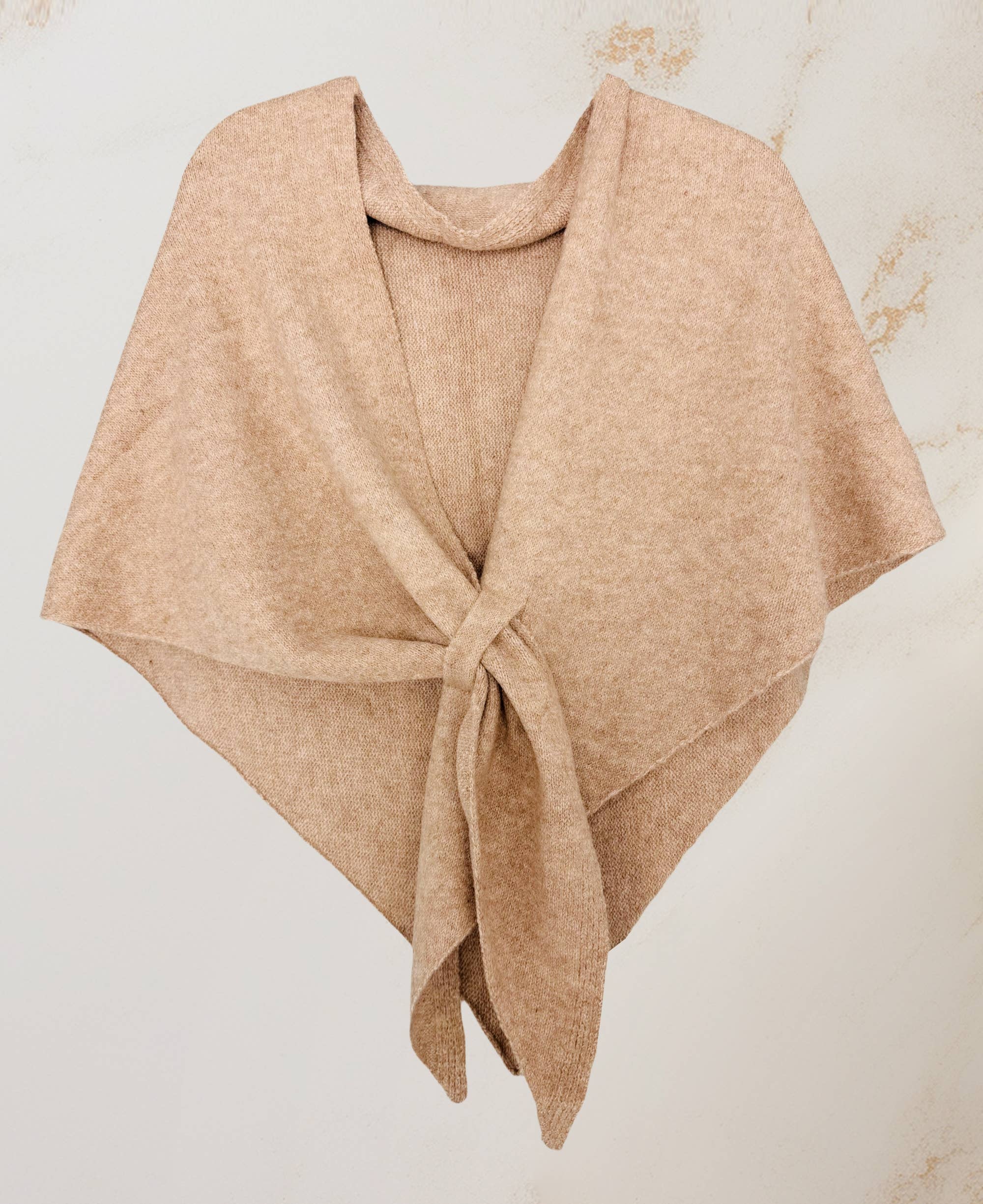 Cashmere-Blend Knit Triangle Shawl with Cross-Front Design