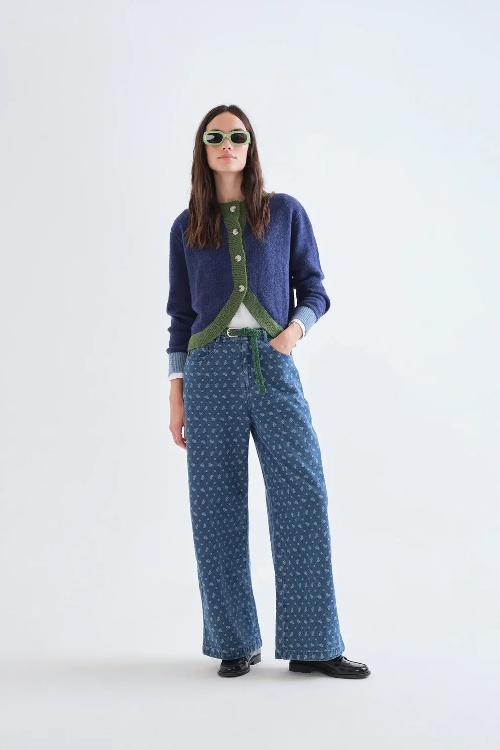Blue and Green Two-Tone Knit Cardigan