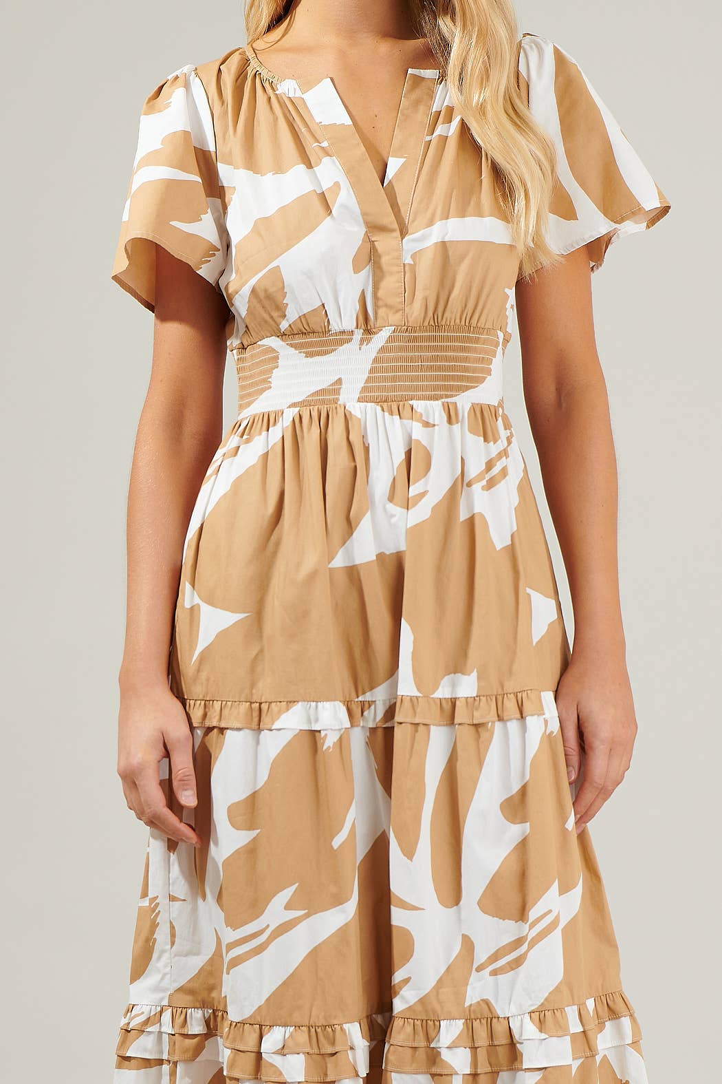 Hazel Abstract Palmer Poplin Tiered Maxi Dress