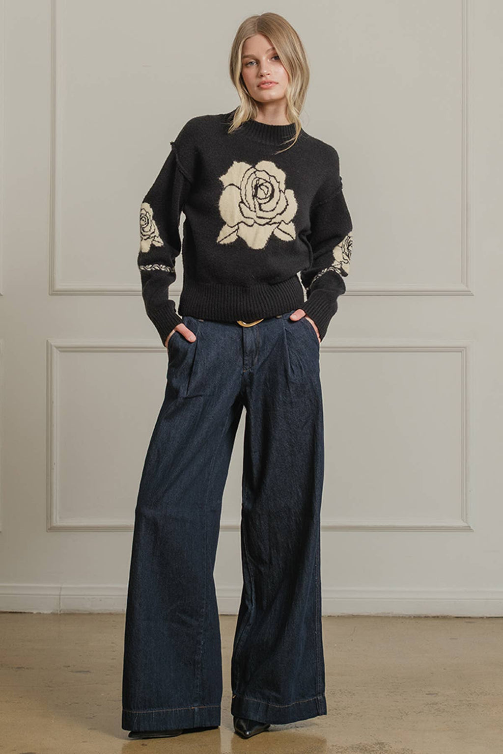 Rose Jacquard Knit Sweater