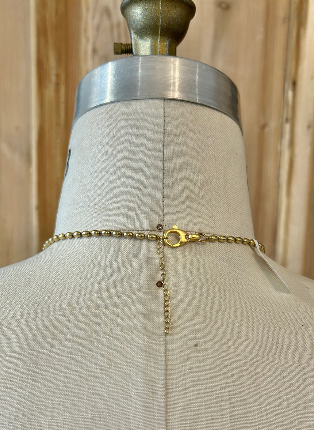 Gold Rice Beaded Necklace with Cross & Pearl 105