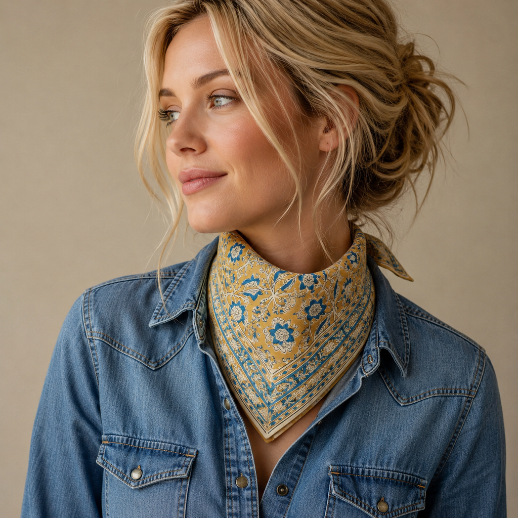 Sapphire Bloom - Kalamkari Cotton Bandana