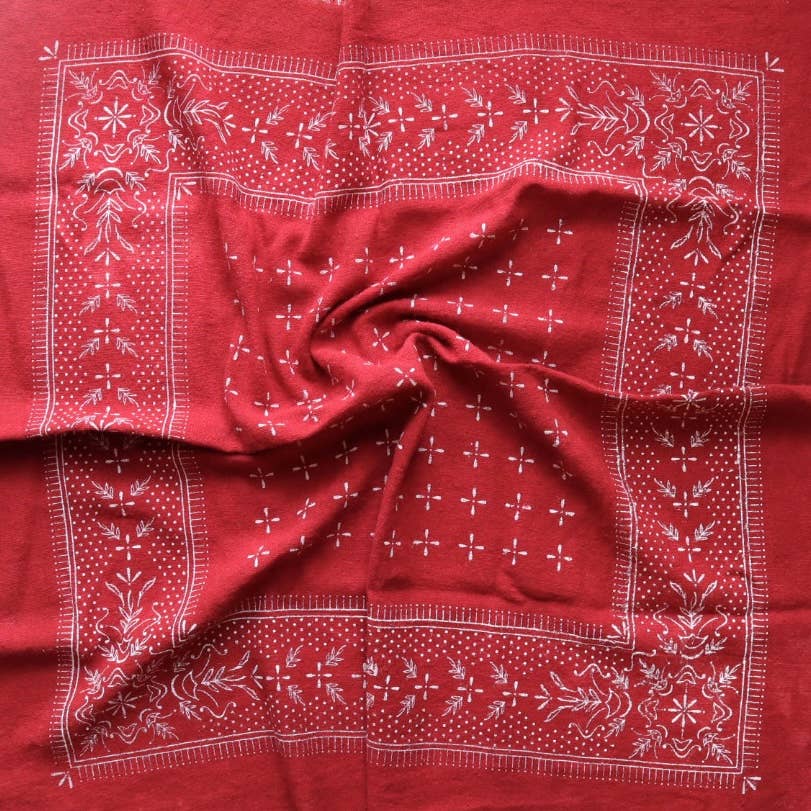 Poppy Red Classic Print Naturally Dyed Bandana (white) G6