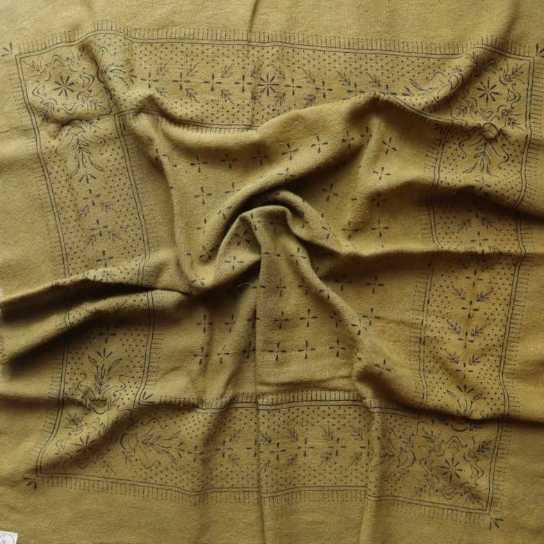 Olive Green Classic Print Naturally Dyed Bandana (black ink) G2