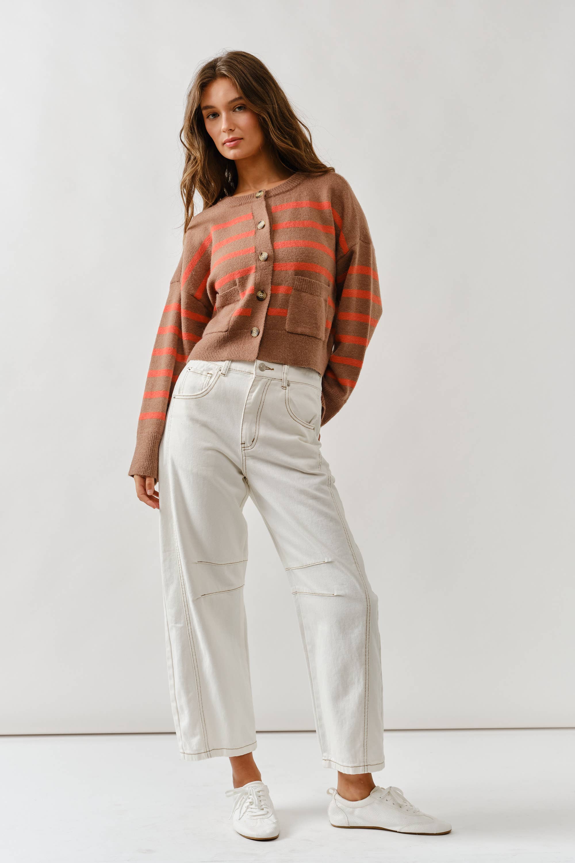 Striped Crew Neck Cardigan