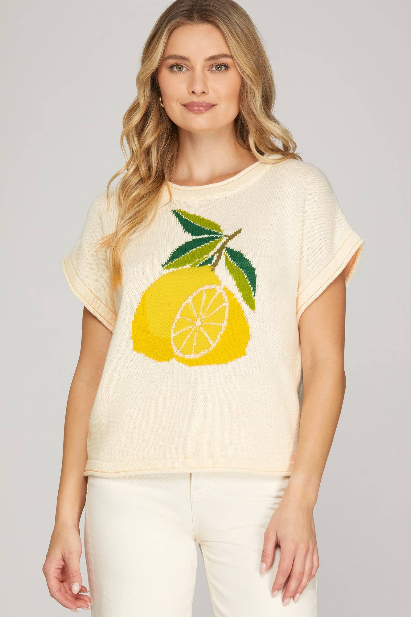 Lemon  Print  Knit Sweater Top