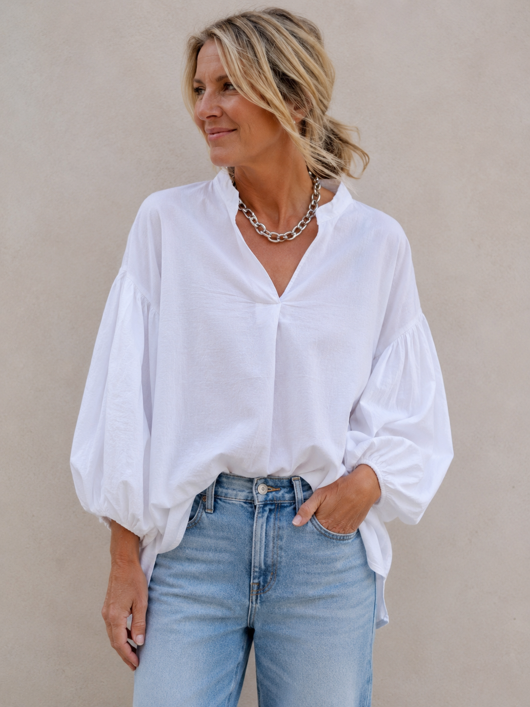 Washed Cotton Popover Top
