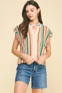 Color block V-neck sweater top￼