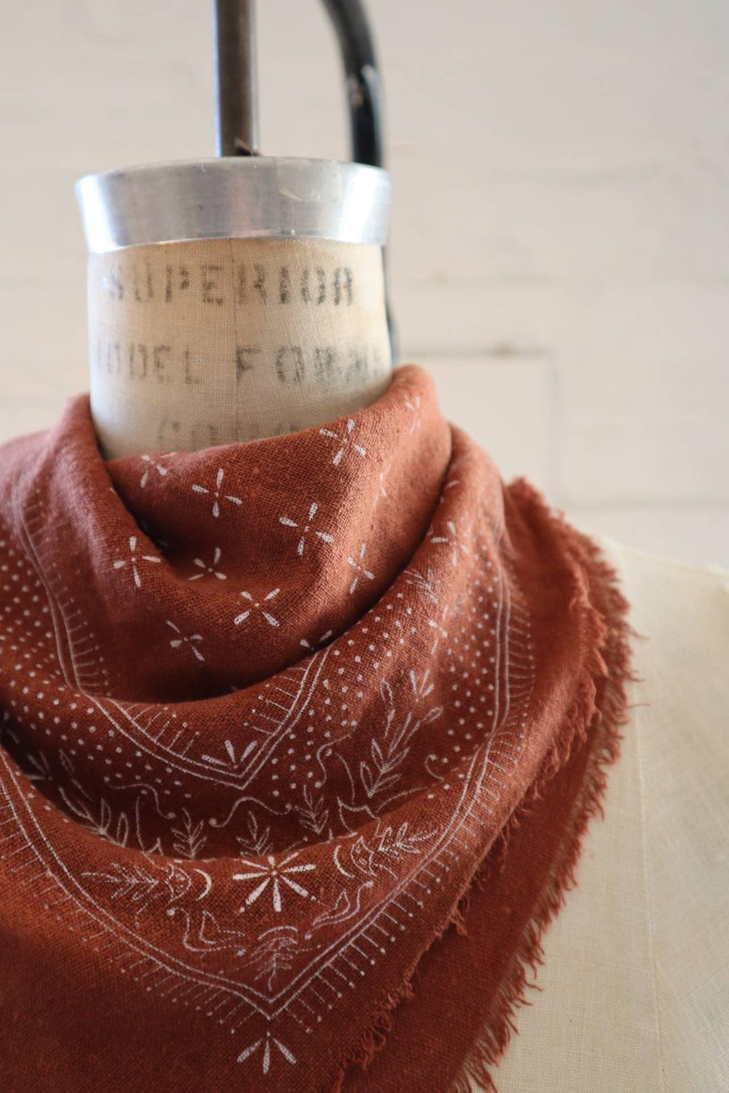 Terracotta Classic Print Naturally Dyed Bandana (white) G4
