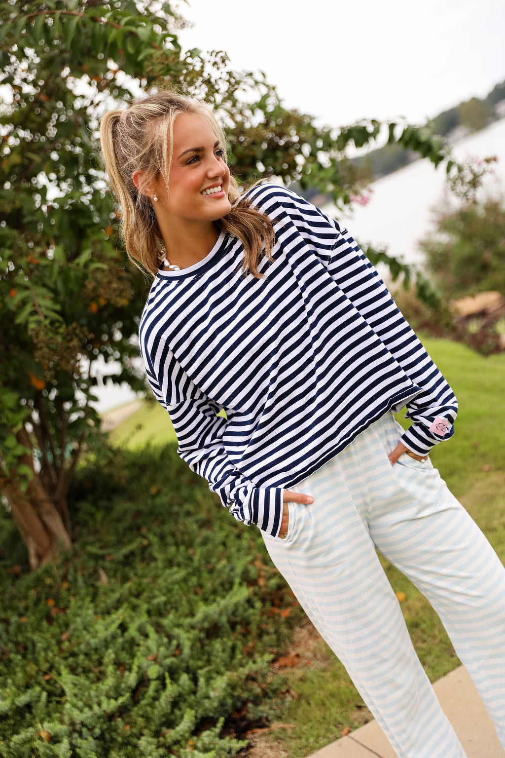 Long Sleeve Navy Stripe Tee