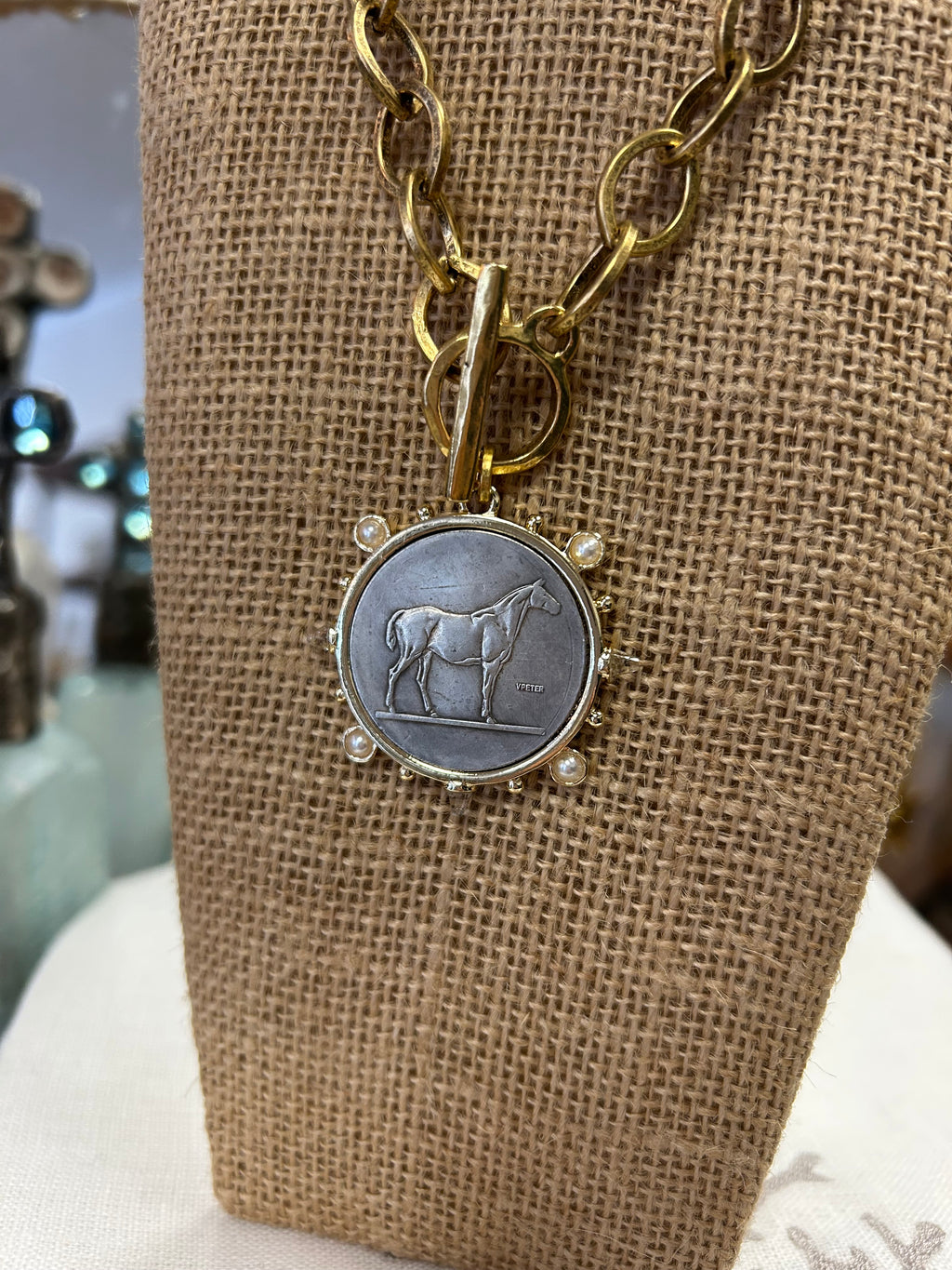 Gold Chain Coin Necklace – Horse Design 1017