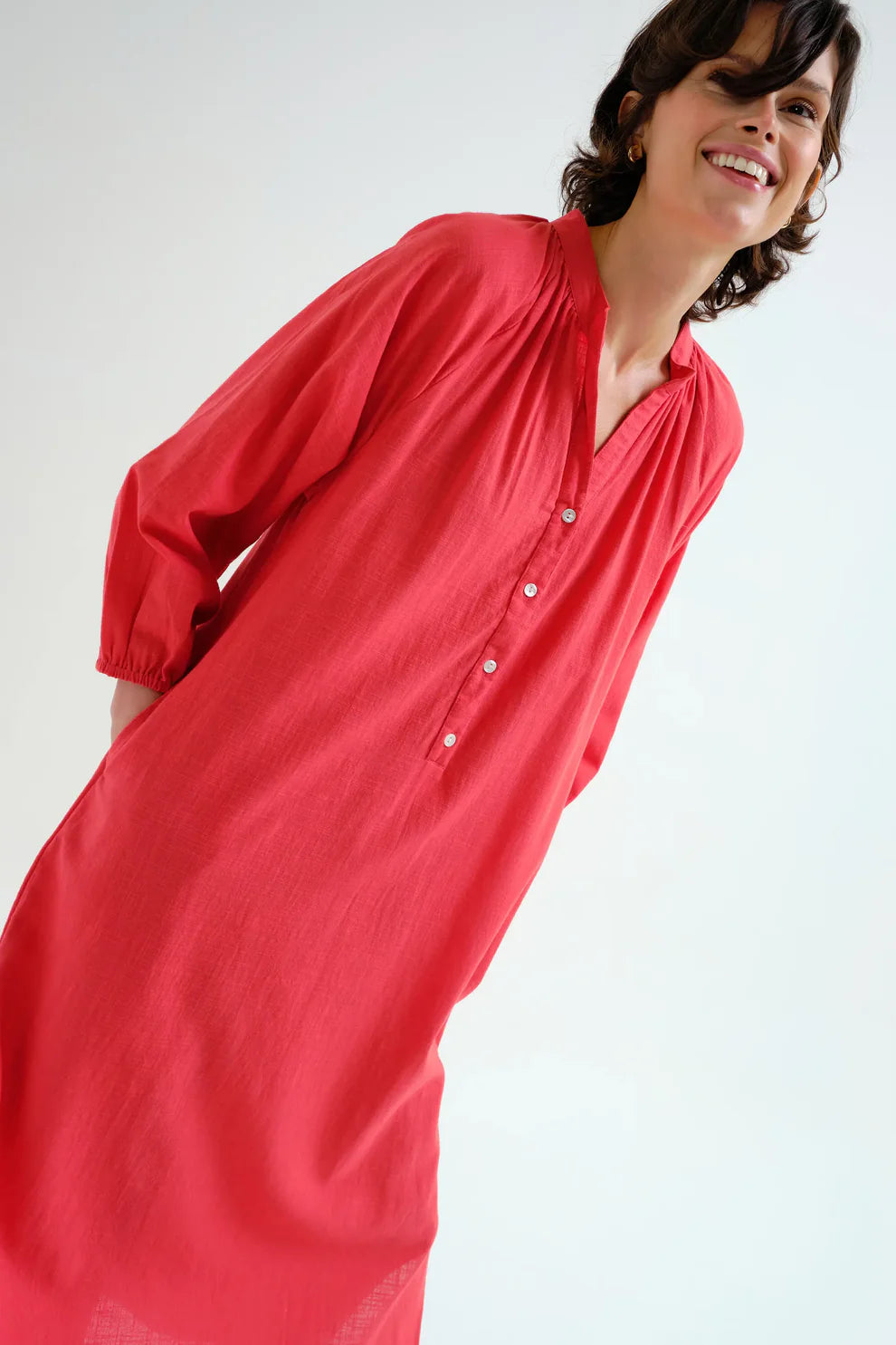 Long Red Kaftan with Buttons