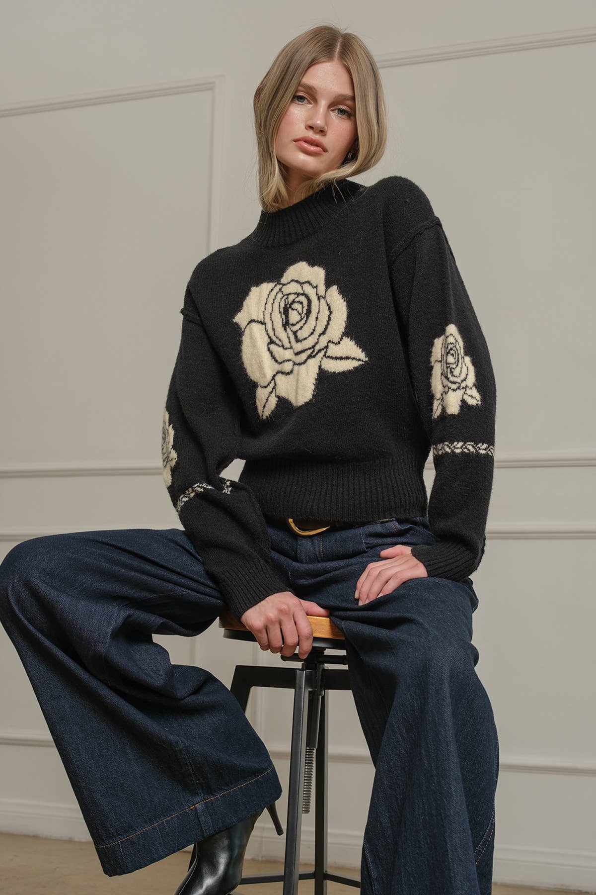 Rose Jacquard Knit Sweater