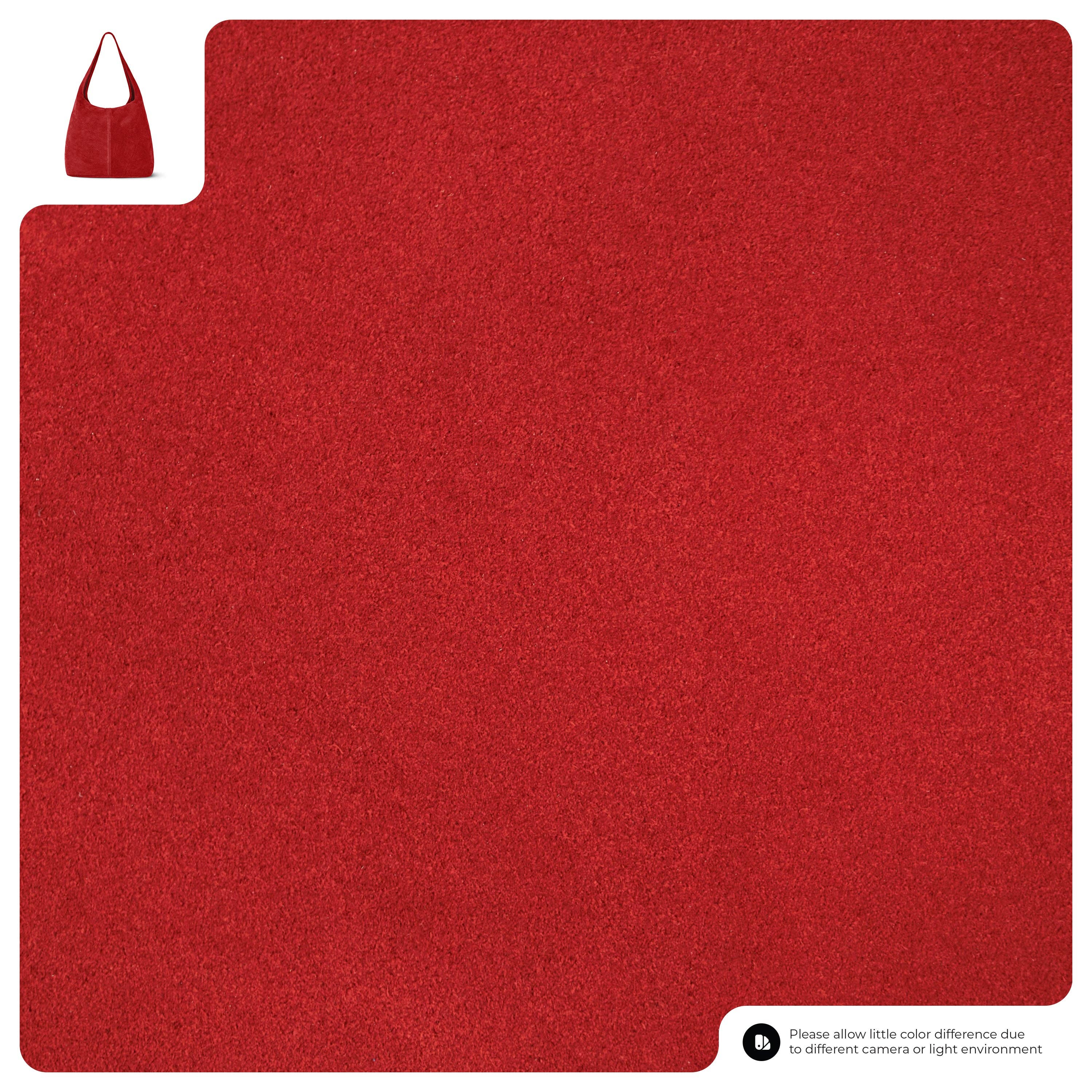 Suede Leather Hobo Bag Red Suede