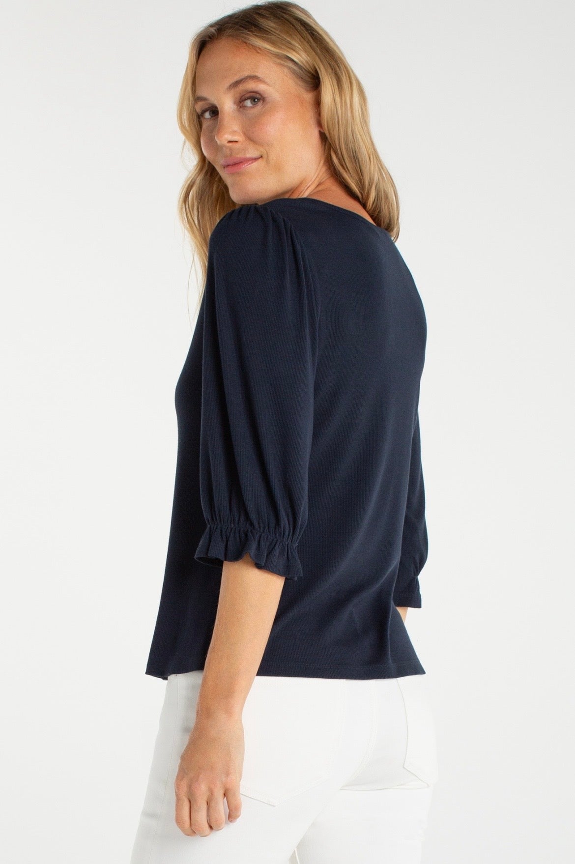 Elbow Sleeve Notch Knit Tee